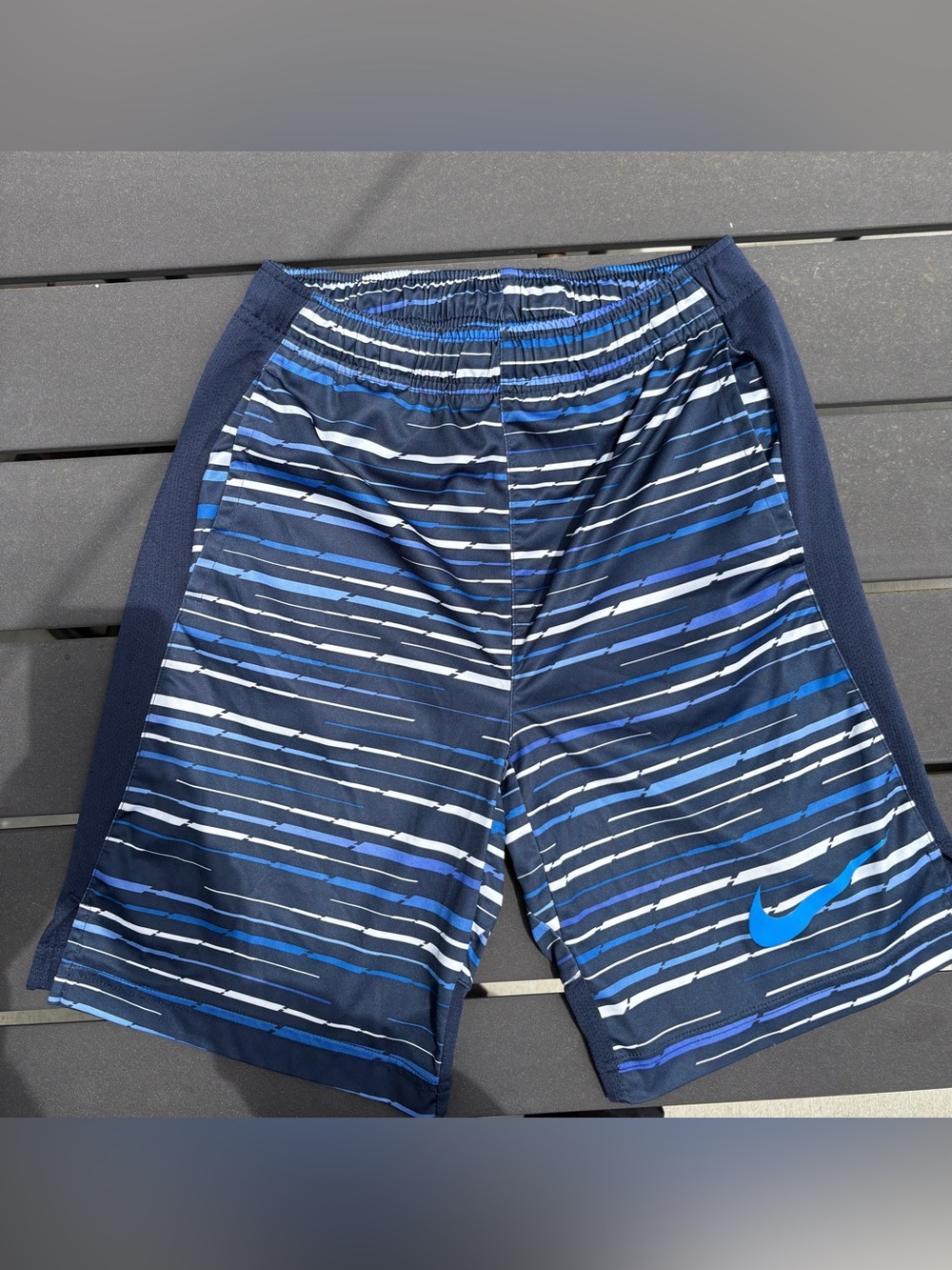 Nike Boys Blue Striped Active Shorts- Size M